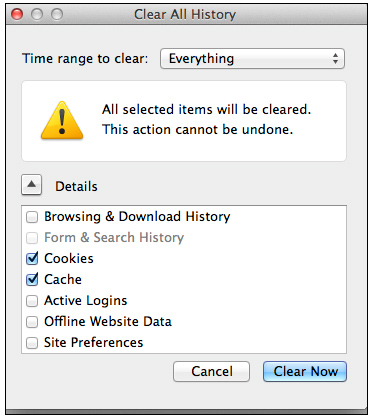 clear cahe in firefox for mac